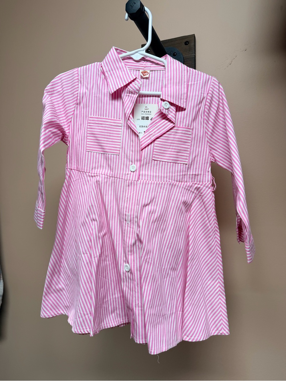 Kids' Pink Striped Casual Shirt Dress